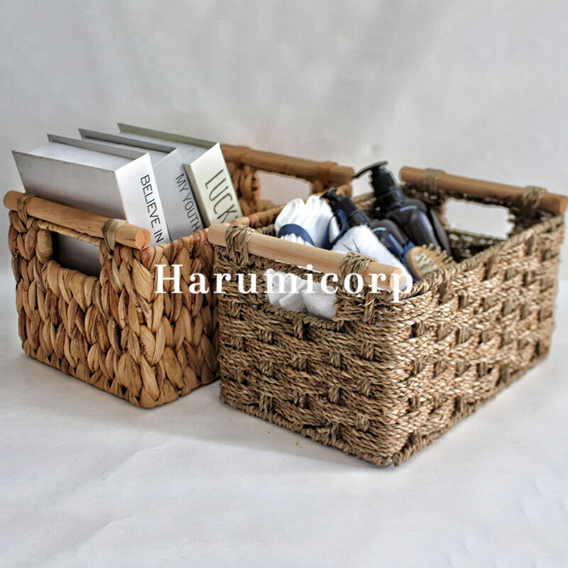 わら編み デスクトップ収納ボックス 北欧雑貨 収納ケース わら編み卓上収納 藤編 小物入れ 多機能雑貨 ..
