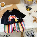 セットアップ キッズ 夏 子供服 女の子男 の子 笑顔 tシャツ 半袖 兄妹装 虹色 ロングパンツ ベビー服 ジャージ 上下セット おしゃれ 可愛い トップス ...