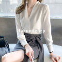 ブラウス レディース ワイシャツ オフィス おしゃれ 長袖 白 春服 トップス シャツ Vネック フォーマル シフォン 無地 カットソー きれいめ 大きいサイズ...