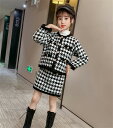 子供服 女の子 セットアップ 春秋 韓国子供服 スカートセット アウター コート ジャケット スカート チェック柄 160センチ トップス ボトムス こども服 ...