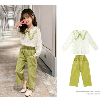 子供服 女の子 セットアップ 春秋 韓国子供服 パンツセット 長袖 ブラウス シャツ 折り襟 ズボン ロングパンツ 160センチ トップス ボトムス こども服 ジュニア おしゃれ 可愛い 新品 160cm 150cm 140cm 130cm 120cm 110cm