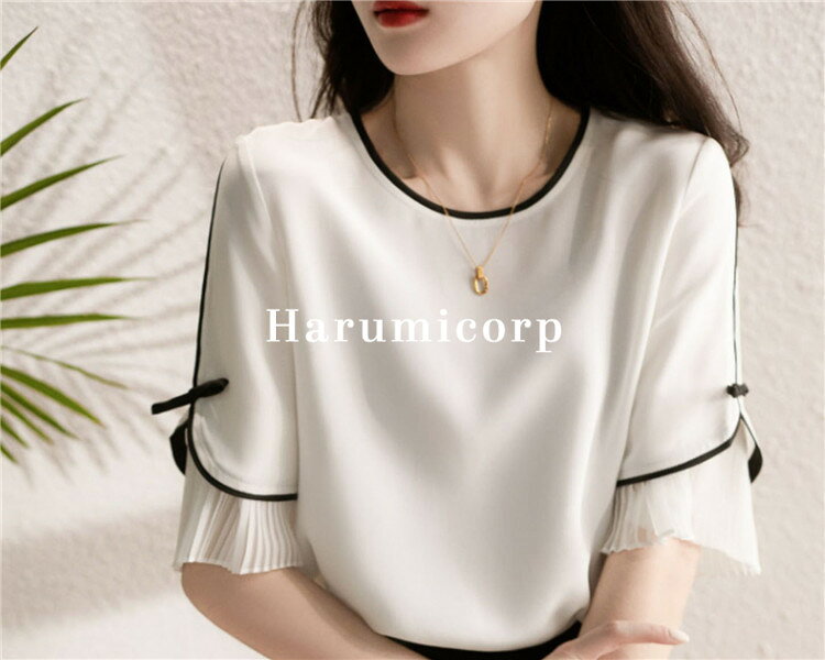 ブラウス レディース 半袖 春夏 トップス シャツ 白 カットソー 丸首 蝶結び 仕事 七五三 通勤 入学式 卒園式 結婚式 披露宴 二次会 パーティー オフィス フォーマル きれいめ おしゃれ 大きいサイズ カジュアル ゆったり シンプル 韓国風 可愛い 大人 OL 上品 着痩せ