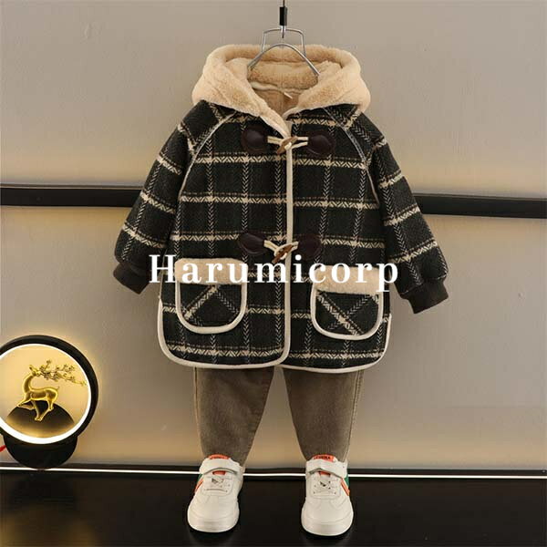 キッズ コート 裏起毛 男の子 女の子 冬 子供服 ジャケット 厚手 パーカー フード付き チェック柄 トレンチコート アウター ロングコート トップス 韓国子...