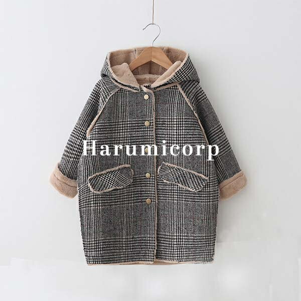 キッズ コート 女の子 男の子 冬 裏起毛 子供服 ジャケット 厚手 パーカー フード付き トレンチコート チェック柄 アウター ロングコート オーバーコート ...