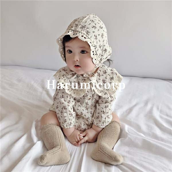 ロンパース 長袖 帽子付き ベビー服 女の子 綿 カバーオール キッズ 花柄 レーストップス 子供服 新生児 赤ちゃん おしゃれ 可愛い 出産お祝い プレゼント 誕生日 記念日 写真撮影 結婚式 入園 保育園 幼稚園 春夏秋冬 66 73 80 90cm 1歳 2歳 お出かけ お姫様