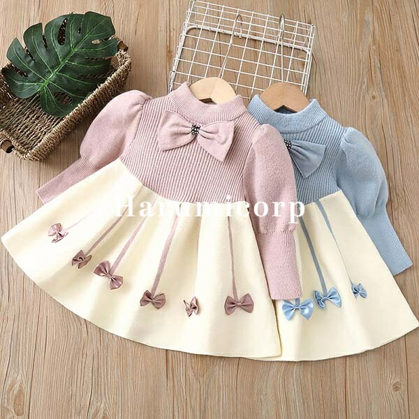 ニットワンピース キッズ 子供服 女の子 長袖 ワンピース 蝶結び ベビー服 春秋冬 ニットセーター 子ども服 赤ちゃん 女児 子供ドレス 結婚式 ジュニア おしゃれ 可愛い 入学 入園 幼稚園 小学生 誕生日 プレゼント お姫様 お出かけ 130cm 120 110 100 90 送料無料