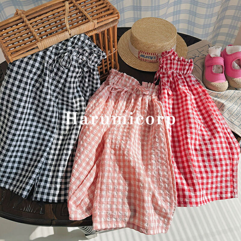 ガウチョパンツ キッズ 夏 子供服 女の子 九分丈パンツ チェック柄 ベビー服 赤ち...