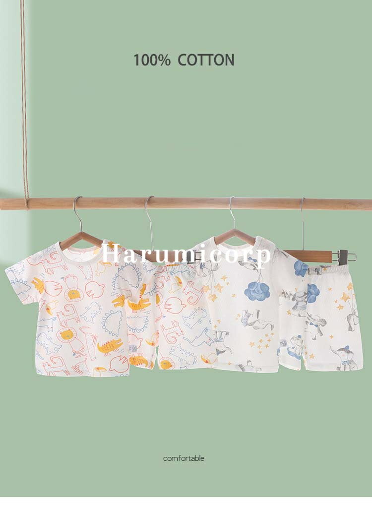 ベビー服 セットアップ キッズ 綿 ルームウェア 上下セット 春 夏 新生児 赤ちゃん 子供服 女の子 男の子 部屋着 パジャマ トップス 半袖 ハーフパンツ おしゃれ 可愛い 入園 保育園 幼稚園 73 80 90 100 110cm 誕生日 出産お祝い プレゼント 出産準備 お出かけ 送料無料 2