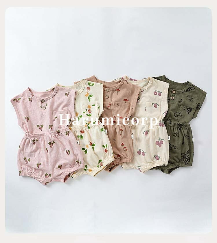 ベビー服 セットアップ 夏 73cm 80cm 90cm 100cm ルームウェア 上下セット 女の子 男の子 コットン 綿 赤ちゃん 新生児 子供服 おしゃれ 韓国子供服 春 夏 tシャツ 半ズボン 短パン シンプル 部屋着 パジャマ 誕生日 出産お祝い プレゼント 出産準備 お出かけ 入園 保育園 2