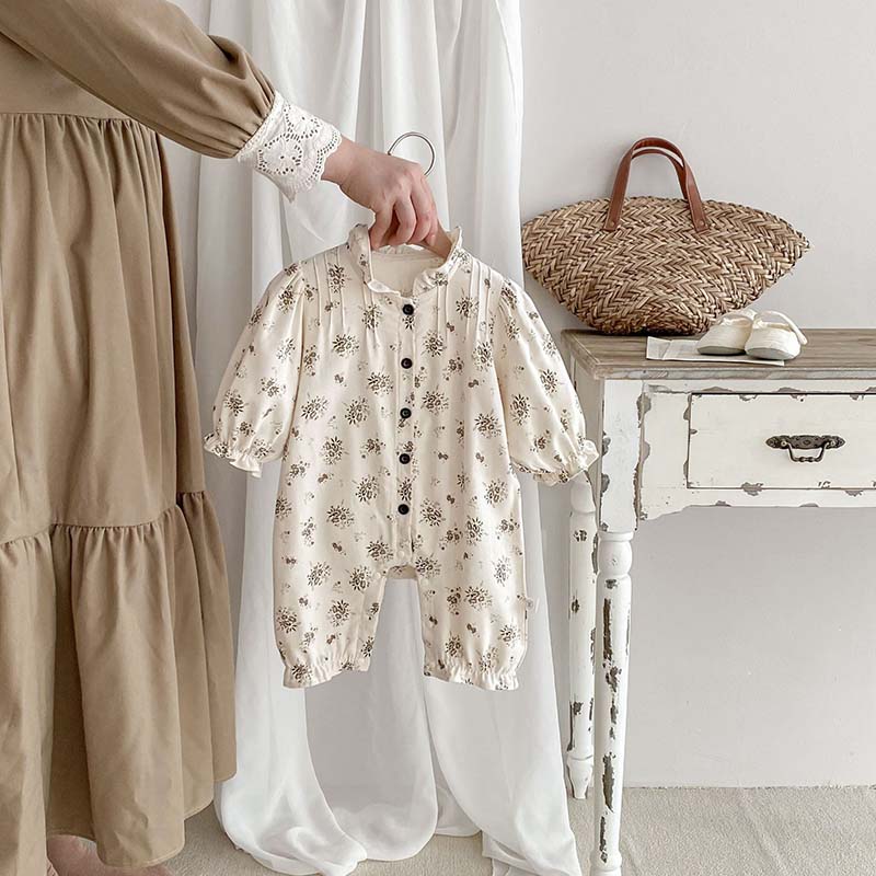 ロンパース 長袖 綿 コットン セレモニードレス 女の子 男の子 カバーオール キッズ 新生児 お宮参り 退院着 ベビー服 赤ちゃん 子供服 春 夏 秋 冬 長ズボン ボディスーツ 花柄 おしゃれ 66cm 73cm 80cm 90cm 出産祝い プレゼント