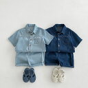 デニム 上下セット 半袖 セットアップ キッズ ベビー服 女の子 男の子 tシャツ 綿 デニムパンツ ダンス衣装 ヒップホップ 子供服 ジュニア 赤ちゃん おし...