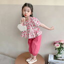 セットアップ キッズ 女の子 ベビー服 上下セット 春 夏 トップス 半袖 花柄 ガウチョパンツ 子供服 tシャツ ズボン ジュニア 赤ちゃん ダンス衣装 おし...