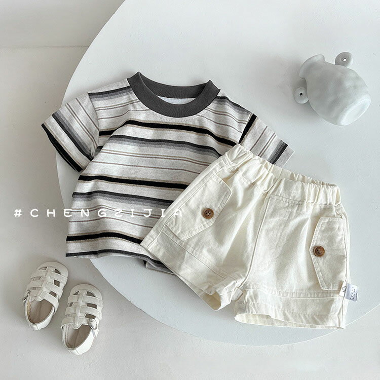 キッズ ベビー服 セットアップ 夏服 tシャツ 半袖 ストライプ シンプル 子供服 上下セット カジュアル 男の子 女の子 夏 春 パンツ カジュアル ジュニア 赤ちゃん おそろい 洋服 紳士服 オシャレ 80cm 90cm 100cm 110cm 120cm 130cm 1歳 2歳 3歳