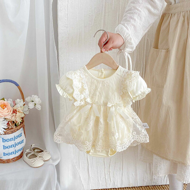 セレモニードレス 女の子 蝶結び 春 夏 新生児 服 退院 お宮参り 退院着 春夏 レース ロンパース ベビー服 綿 スナップボタン 赤ちゃん 子供服 夏用 66cm 73cm 80cm 90cm シンプル おしゃれ かわいい 通園 出産祝い ギフト 出産準備