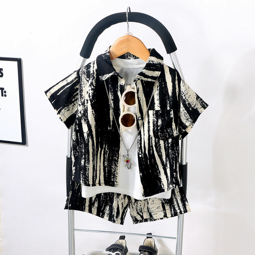 キッズ ベビー服 セットアップ 夏服 シャツ 半袖 ストライプ ショートパンツ 子供...