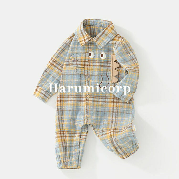 ベビー フォーマル 男の子 女の子 ロンパース チェック柄 総柄 恐竜 ベビーロンパース 襟付き 新生児 ..
