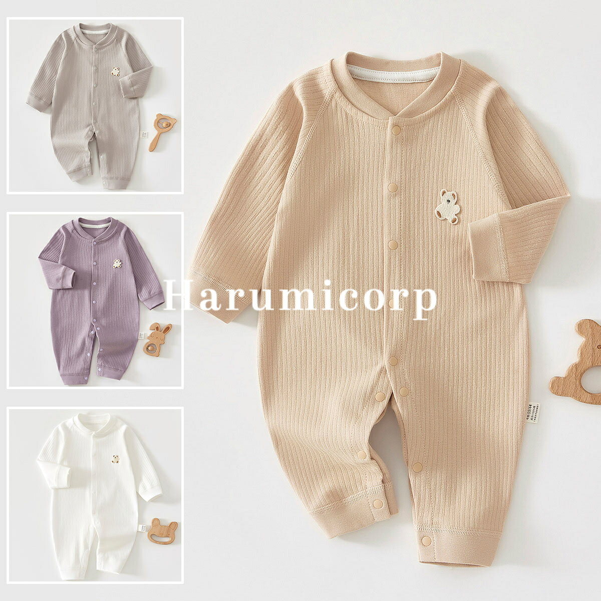 ロンパース 長袖 女の子 男の子 秋冬 冬 前開き 綿％ ベビー服 カバーオール ベビー 新生児 長ズボン ボディスーツ 防寒 着 赤ちゃん お部屋着 ルームウェア パジャマ 冬 59cm 66cm 73cm 80cm 90cm ボタン フロントボタン かわいい おしゃれ 出産祝い プレゼント harumicorp