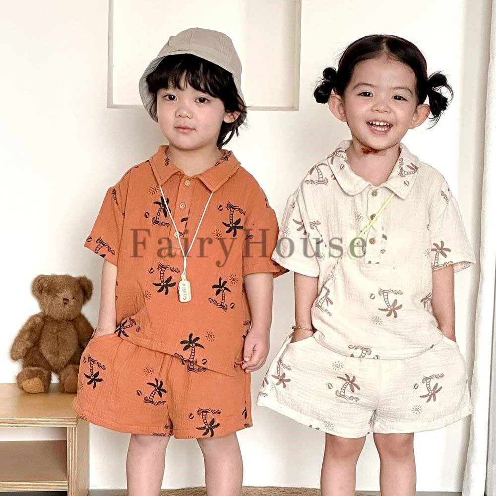 长裤短裤套装 - セットアップ キッズ 男の子 女の子 子供服 兄妹 上下セット ジュニア 赤ちゃん ベビー服 シャツ 半袖 綿 ショートパンツ 春 夏 おしゃれ 可愛い トップス ボトムス 半ズボン 入学 入園 誕生日 プレゼント 幼稚園 小学生 80 90 100 110 120 130 140 150cm harumicorp