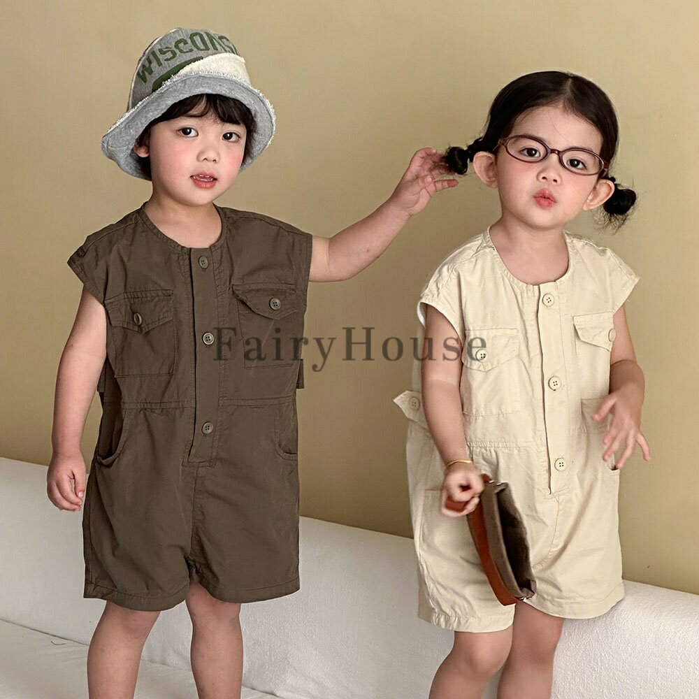 オールインワン キッズ ベビー服 オーバーオール ボディースーツ カバーオール シャツ 半袖 ハーフパンツ 子供服 つなぎ 通園 通学 入園式 シンプル 夏 春 ポケット付き 一体型 ゆったり 男の子 女の子 ダンス衣装 80cm 90cm 100cm 110cm 120cm 130cm 140cm 150cm（楽天・harumicorp楽天市場店）
