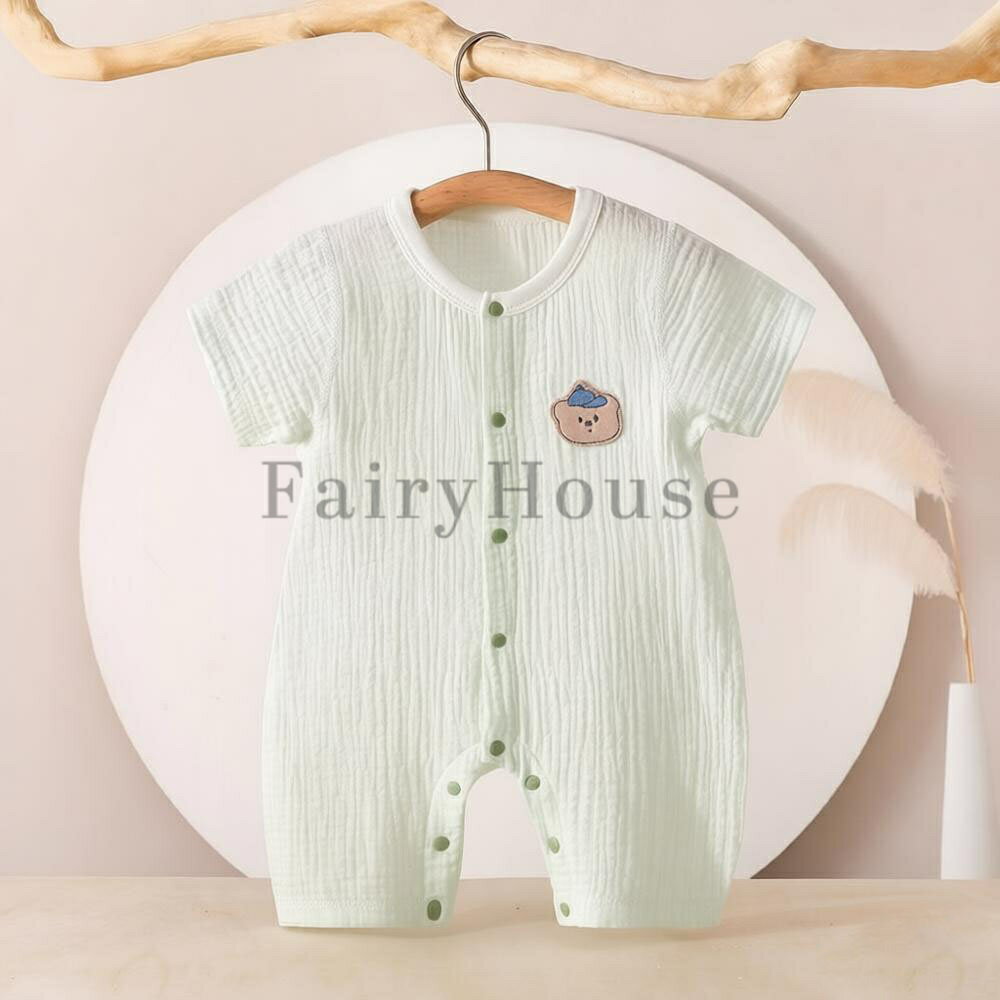 ベビー服 ロンパース カバーオール 半袖 新生児 赤ちゃん クマさん 前開き 全開き 男の子 女の子 ユニ 子供服 ベビーロンパース 夏服 ルームウェア パジャマ コットン 綿100% お部屋着 出産祝い プレゼント お出かけ 66cm 73cm 80cm 90cm harumicorp