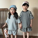 セットアップ キッズ 兄妹 服 ストライプ ベビー服 ジャージ 上下セット ジュニア 赤ちゃん 子供服 女の子 男の子 tシャツ 綿 半袖 ショートパンツ スポ...