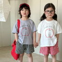 セットアップ キッズ 兄妹 服 チェック柄 ベビー服 ジャージ 上下セット ジュニア 赤ちゃん 子供服 女の子 男の子 tシャツ 綿 半袖 ショートパンツ スポ...