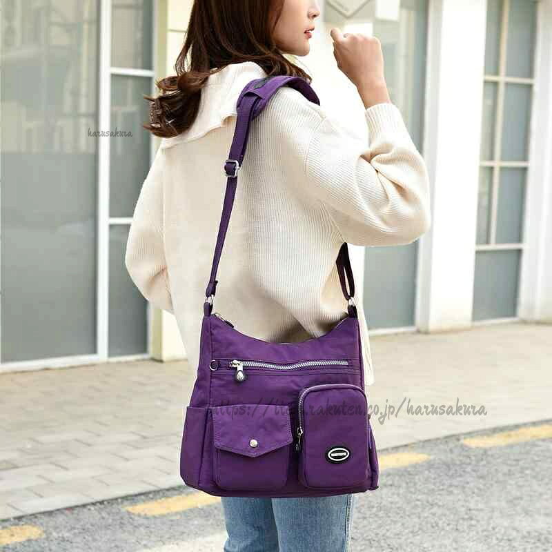 숄더백 레이디스 가방 가방 대각선 나일론 발수성 캐주얼 여행 깊은 파랑 블랙 촉지색 보라색 베이지 블루 그레이 은 그레이