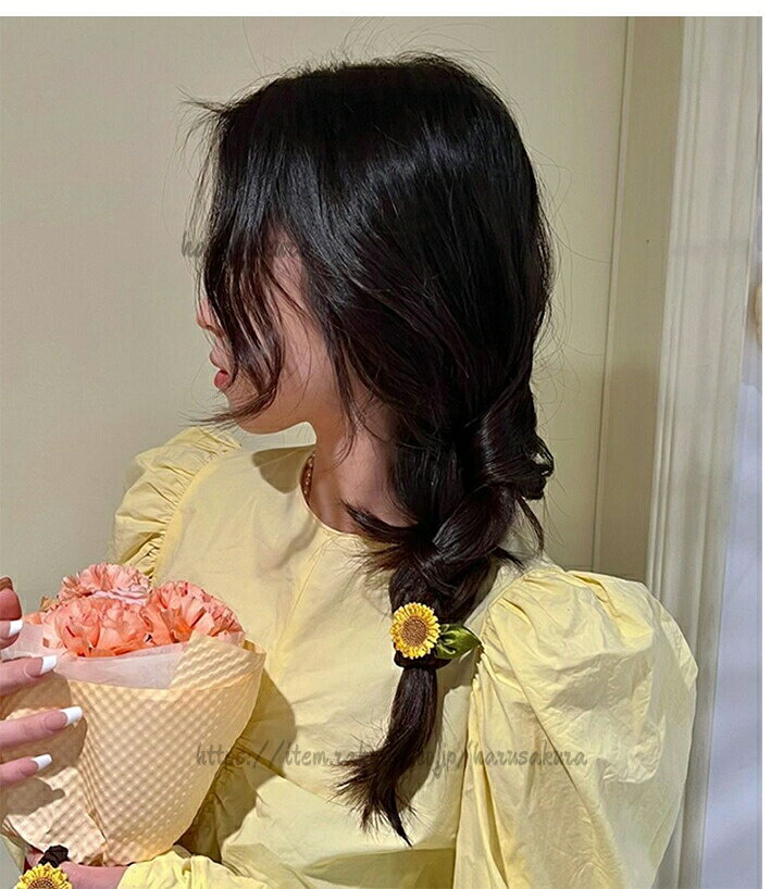 ヘアゴム 向日葵 ししゅう ヘアアクセサリー シュシュ 洗顔 ヘアケア 小さめ 細め 髪留めゴム 美髪 まとめ髪 髪留め レディース 大人 おしゃれ 可愛い harusakura-10041448 HARUSAKURA楽天市場店 サンプル画像2