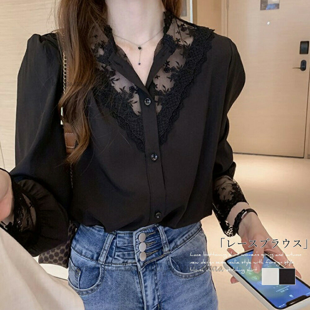 シャツ ブラウス レディース 刺繍 レースブラウス トップス 長袖 大人セレブ 1YUJIAN-001 カットソー