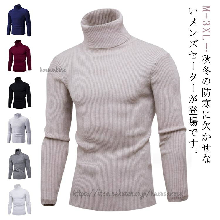 TAKEO KIKUCHI SPORT - ニットセーター メンズ タートルネック ニット セーター ハイネック 長袖 トップス 秋 冬 無地 シンプル ビジネス オフィス 男性 細身 秋冬 カジュアル M 全7色 大きいサイズ 通勤