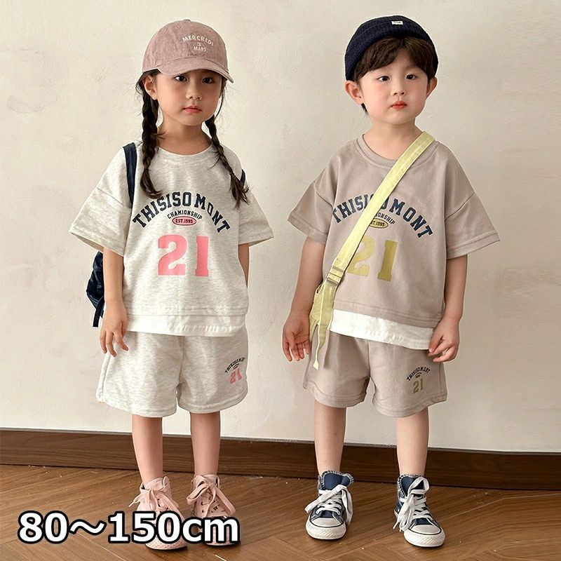 Rakuten - セットアップ キッズ 女の子 男の子 子供服 兄妹 上下セット ジュニア ジャージ ベビー服 tシャツ 綿 半袖 ショートパンツ 春 夏 おしゃれ 可愛い トップス 半 赤ちゃん ボトムス