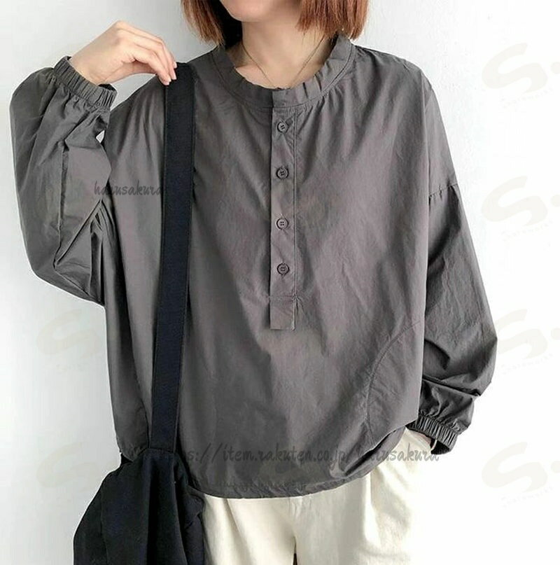 HARUSAKURA楽天市場店の長袖tシャツ レディース シャツブラウス 長袖 コットン 綿混 ゆるt きれいめ 大きいサイズ 体型カバー シンプル かわいい 無地 長袖ブラウス トップス ゆった 夏 春 柔らかい｜アングル2
