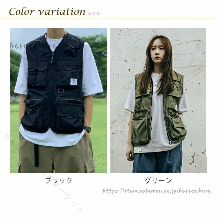Vests - 夏山アウトドア 渓流フィッシング 多機能ポケット 男女兼用ベスト ミリタリースタイル 原宿おしゃれ 登山便利 レディース 軽量快適 渓流釣り アウトドアギア メンズ