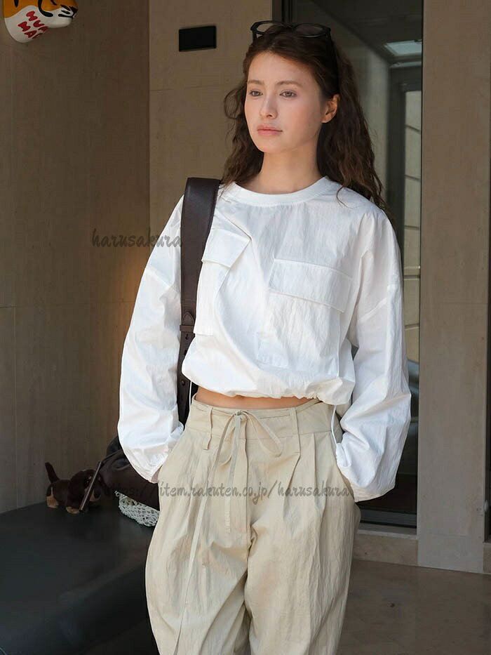 Blouses - シャツ ブラウス 春 夏 秋 シャーリング レディース 長袖 Tシャツ トップス 綿混 ビッグシルエット 幅広カフス お洒落 体型カバー 着痩せ 通勤 大人可愛い カジュアル 肌触り優しく