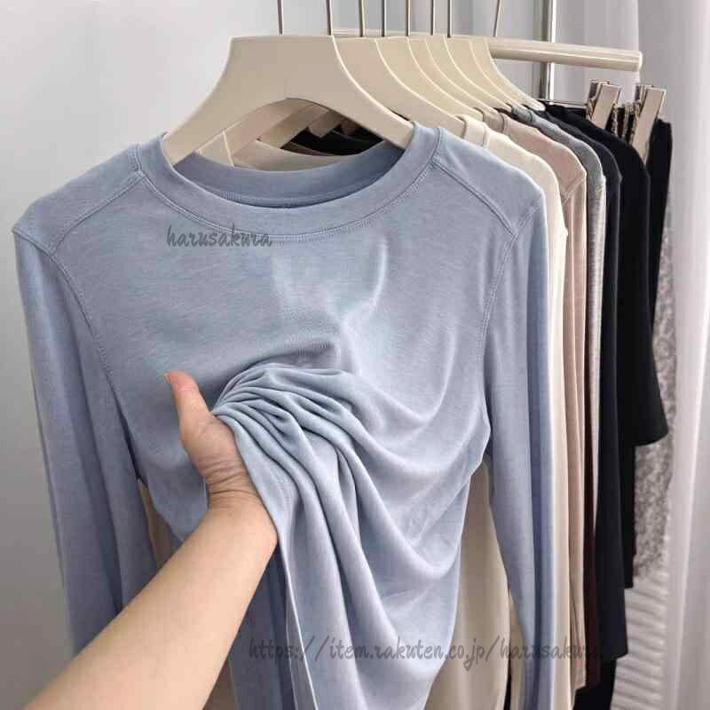 レディース 長袖 Tシャツ リヨセル 柔らかい 軽量 薄手 秋 インナー トップス シンプル 単色 スリムフィット 普段使い 吸湿速乾 伸縮性