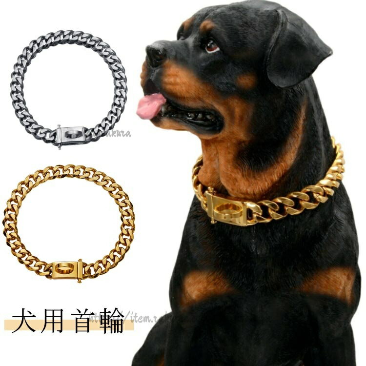 Diaper - 犬用首輪 ドッグチェーン ゴールド ステンレス チェーン おしゃれ ペット アクセサリー 太い 太め ごつい ワイド カット カーブ キューバ リンク 犬 ドッグ 小型犬 中型犬 大型犬