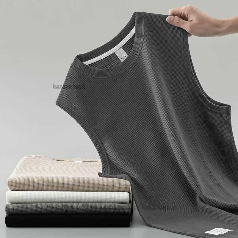 Other - メンズ タンクトップ ワッフル ノースリーブ トップス ロング丈 重ね着 レイヤード tシャツ インナー 無地 通気性 吸汗 大きいサイズ 春 夏 秋 冬 トレーニング 筋トレ カジュアル