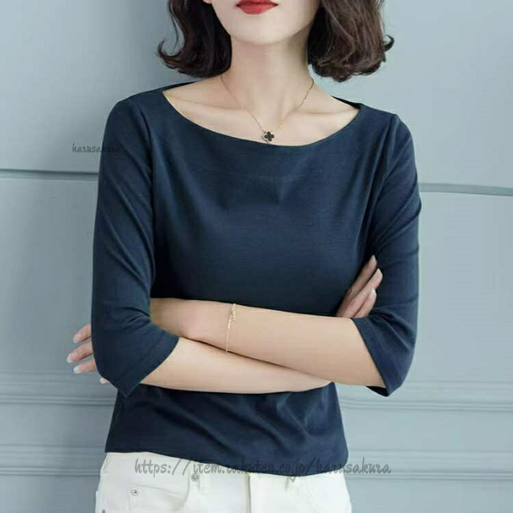 tシャツ 七分袖 Tシャツ インナー ボートネック カットソー トップス 重ね着 七分袖tシャツ レディース 無地tシャツ 7分袖 無地 シンプル 七分袖t グリーン ワイン カジュアル harusakura-10038704 HARUSAKURA楽天市場店 サンプル画像2