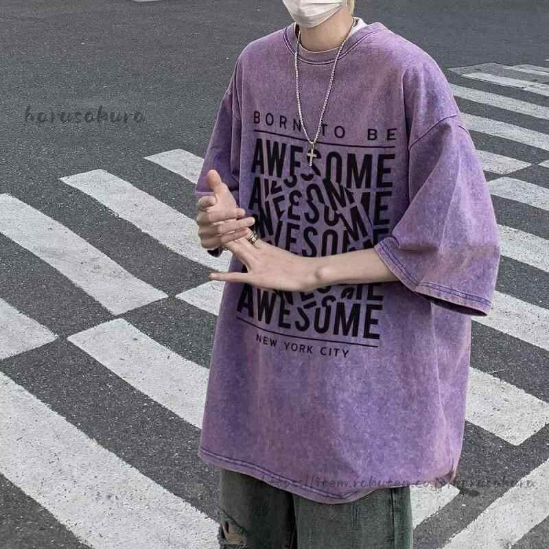 Rakuten - Tシャツ メンズ 短袖 夏用 レトロ 古着 厚手 デザイン ストリート スタイル コットン 素材 カジュアル ユニーク トップス 普段使い