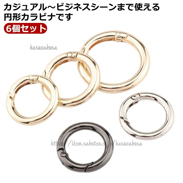 カラビナ キーリング 丸型 6個セット 13mm 16mm 19mm 25mm 31mm 38mm キーホルダー バッグ チャーム アウトドア カギ 小型 取付簡単 紛失防止 軽量