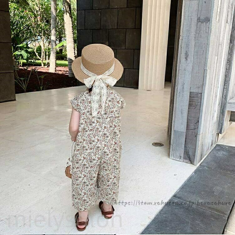 ベビー服 キッズ オーバーオール つなぎ フレンチスリーブ オールインワン 花柄 ノ...