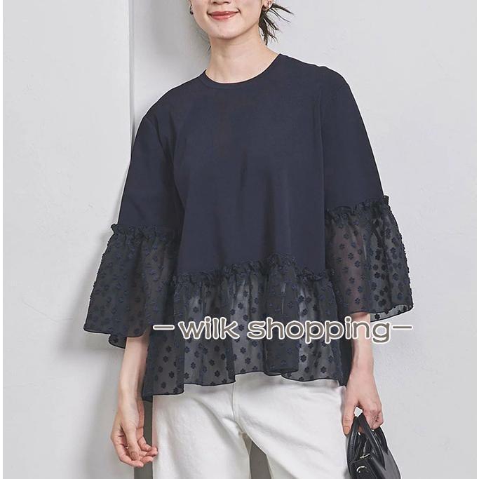 Other - シフォンブラウス tシャツ 切り替え レディース 丸首 七分袖 ドッキングブラウス 切替tシャツ プルオーバー トップス 体型カバー 無地 春夏秋 可愛い