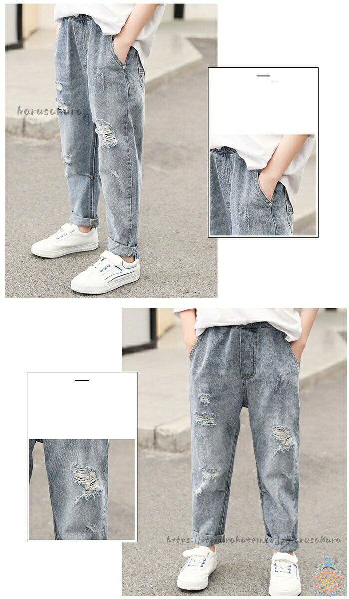 HARUSAKURA楽天市場店の韓国子供服 デニムパンツ 男の子 ジーンズ 穴のジーンズ キッズ デニムダメージジーンズ 子供 学生 レジャー デニムロングパンツ ボトムス デニムダンス レジ 大人気 ジュニア｜アングル3
