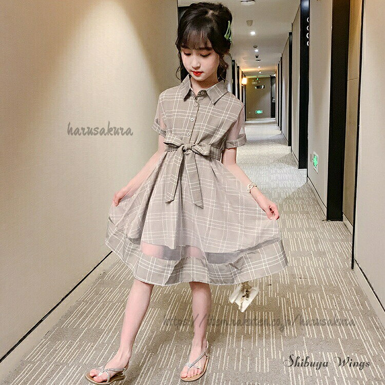 ワンピース 半袖 フォーマル チェック 女の子 キッズ 子供服 春 夏 子ども服 ジュ...