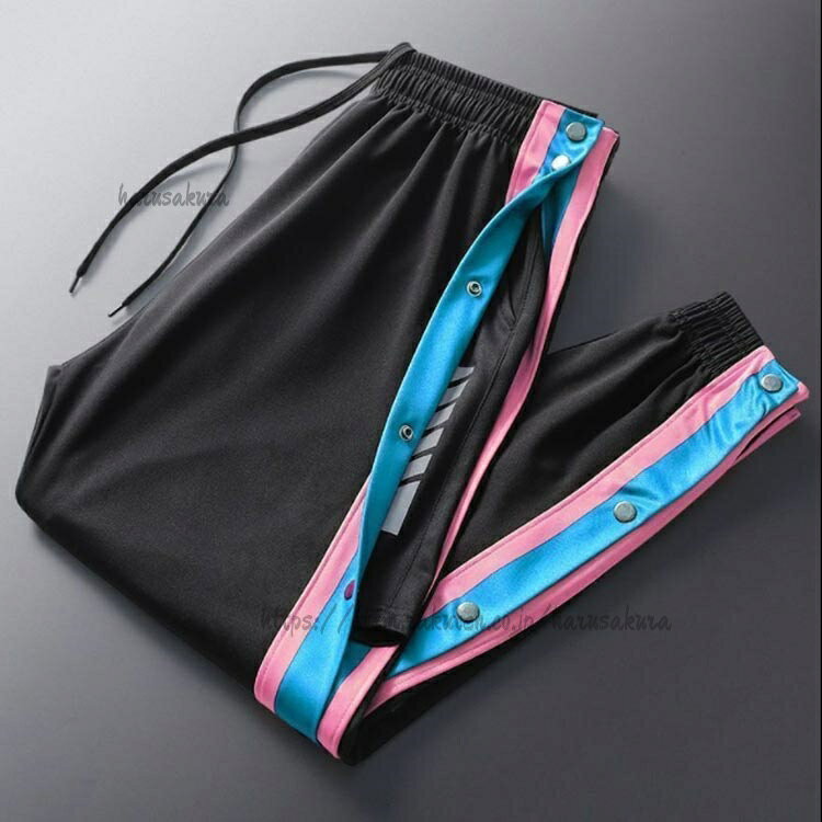 HARUSAKURA楽天市場店のバスケットボールパンツ サイドボタン 長ズボン バスパン バスケットパンツ ジュニア 下 キッズ サイドライン スナップボタン 防寒 裾ボタン ロングパンツ 男性 女の子 大人 ジャージ｜アングル3