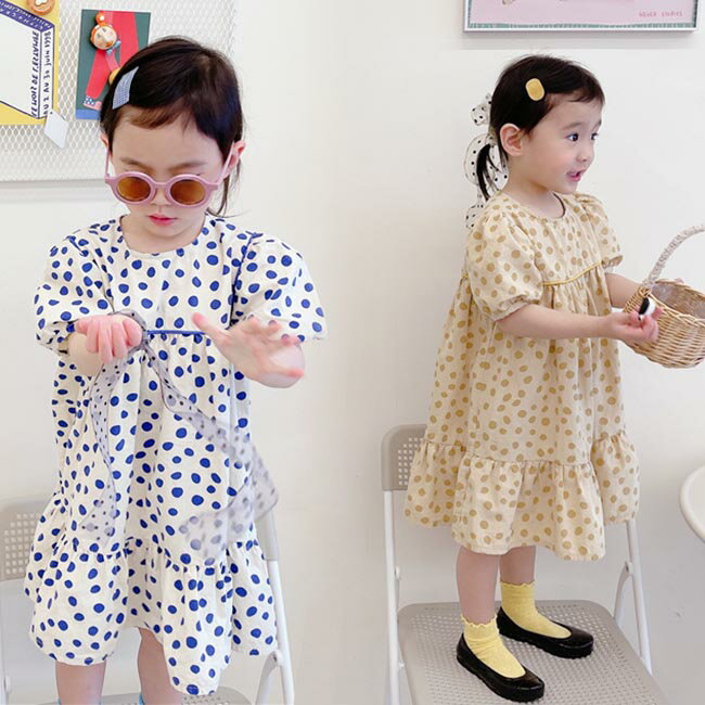 Rakuten - ジュニア 半袖ワンピース 女の子 ワンピース 水玉柄 夏 子供 ワンピース 半袖 柄ワンピ ドット柄 キッズワンピース 女児 サマーワンピース