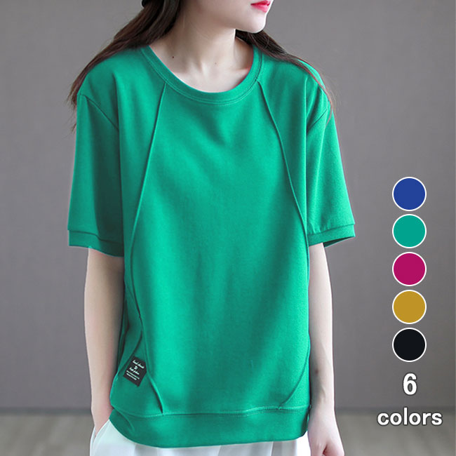 Rakuten - 半袖Tシャツ レディース Tシャツ 大きいサイズ カットソー 夏 ゆるTシャツ 半袖 クルーネック サマーTシャツ サラサラ ゆったり トップス