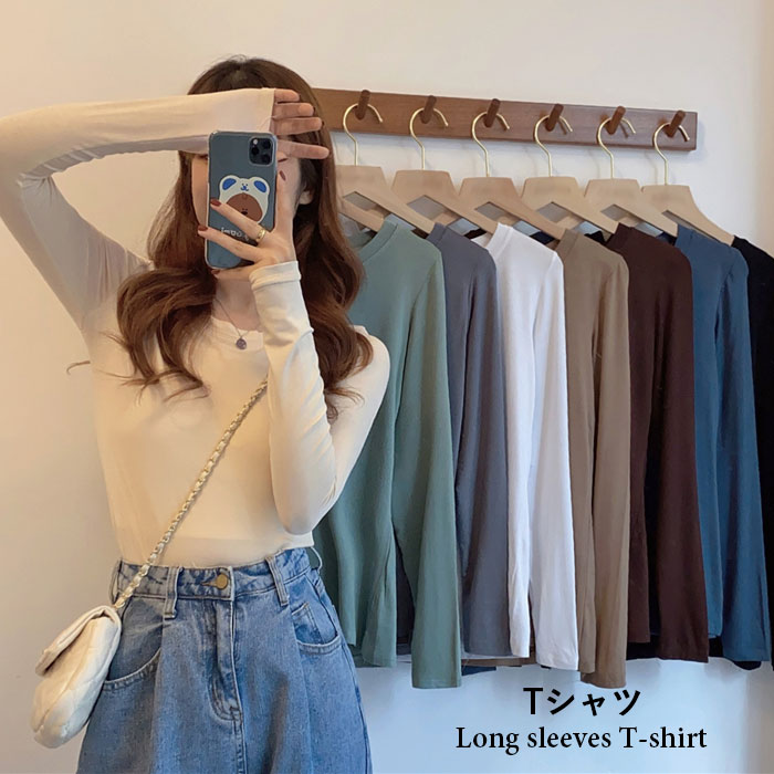 Rakuten - 【ネコポス送料無料】Tシャツ レディース インナーTシャツ 長袖 ラウンドネック 無地 薄手 無地Tシャツ タイトTシャツ タイトT ストレッチ 伸縮性 トップス プルオーバー レイヤード 重ね着 細身 美ライン 着痩せ 痩せ見え 秋新作