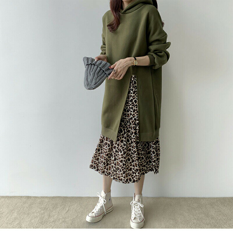 異素材 ワンピース ロングワンピース フレアワンピース 切り替えワンピース Aライン ワンピ ロングワンピ ロング マキシワンピース ハイネック きれいめ 小顔 花柄 マキシ フレア 長袖 大きいサイズ タートルネック 秋 冬 秋冬 パーカー 厚手 フード付き ヒョウ柄 無地