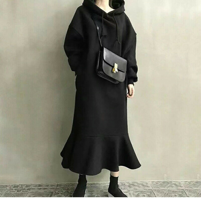 パーカー ロング丈 ワンピース ロングワンピース Aライン ワンピ ロングワンピ ロング マキシワンピース きれいめ 小顔 マキシ フレア 長袖 大きいサイズ 秋 冬 秋冬 厚手 フード付き 裏起毛 無地 フレア